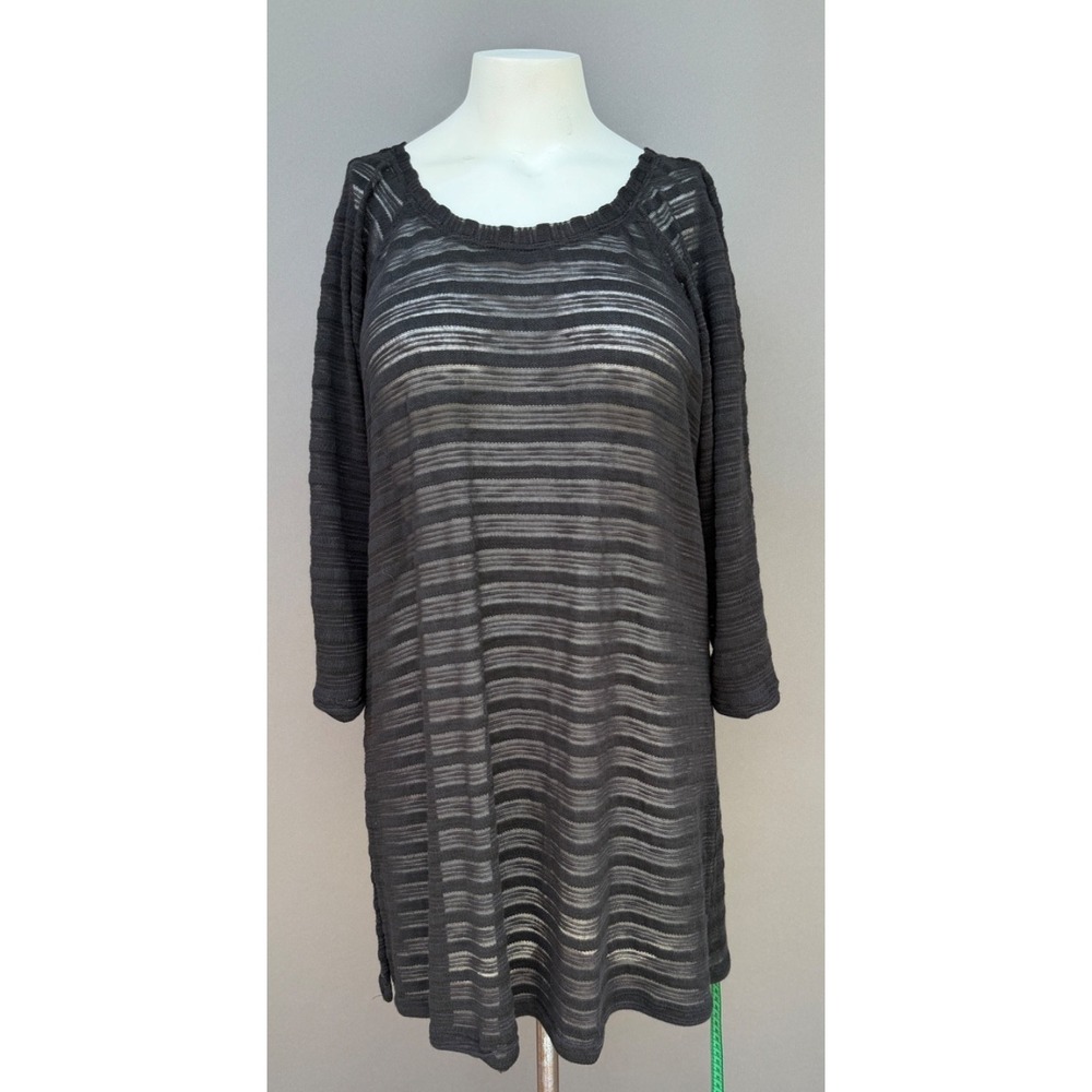 J Valdi XL Women's Black Rib Onionskin Tunic‎ Beach/Pool Vacation Cover Up Dress